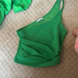 One shoulder green Zara top size medium